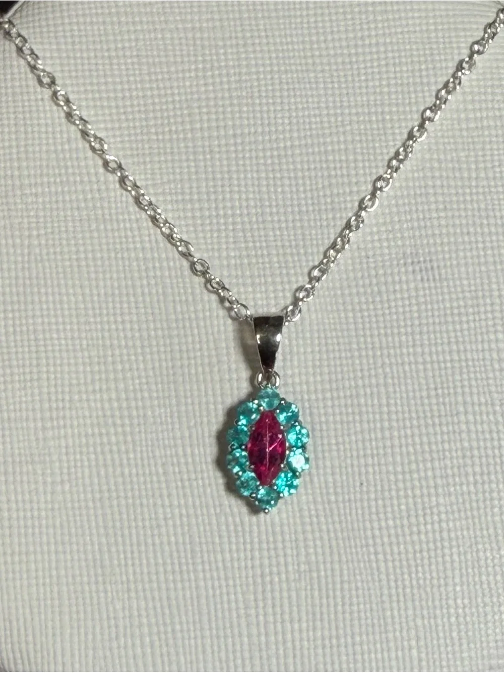 Exquisite Natural Paraiba Blue & Pink Topaz 1.60CT Pendant Necklace 925 SS 18”
